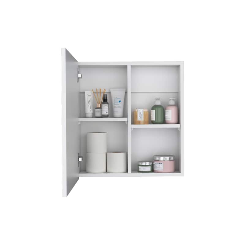 Clayton White Medicine Cabinet for Bathroom with Mirrored Door, Four Shelves, Space-Saving Design