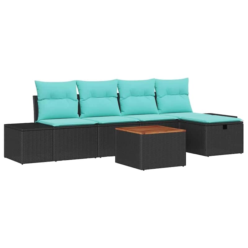 vidaXL 6 Piece Garden Sofa Set with Cushions Black Poly Rattan - 115.8×46.1×27.2