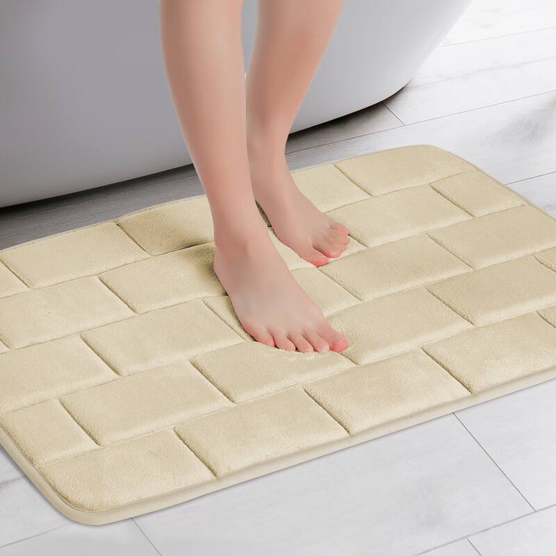 Memory Foam Bath Mat, Soft Absorbent Bathroom Rug Non-Slip Dry Fast - Beige - 16" x 24"