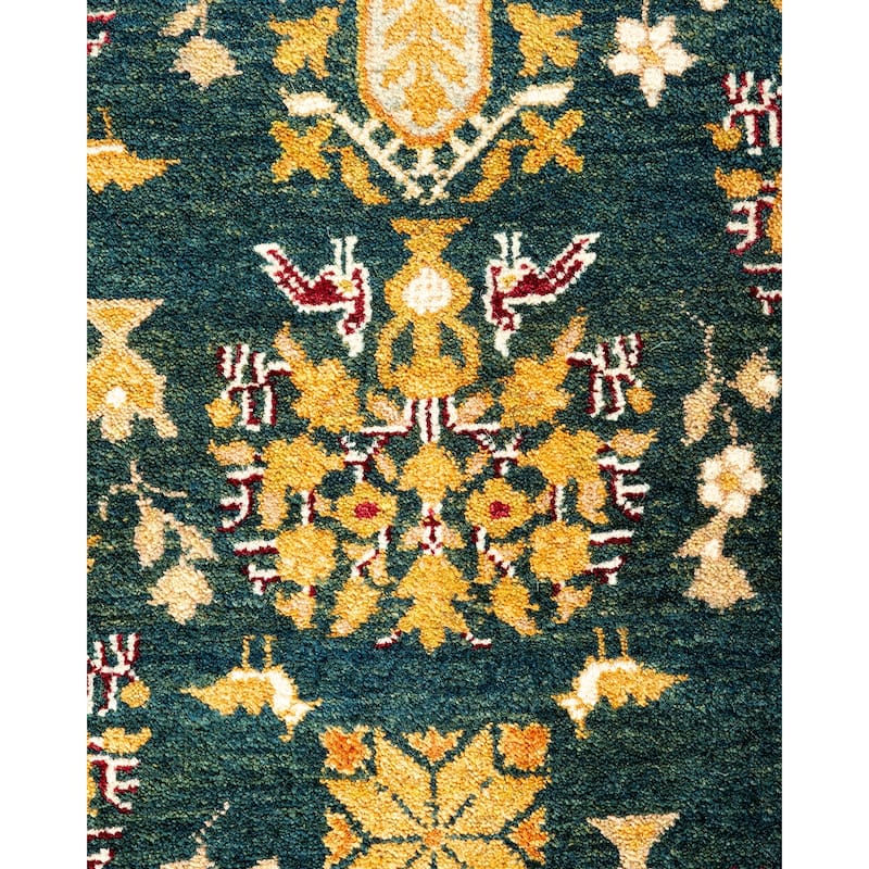 Overton Handknotted Wool Traditional Oriental Green Area Rug - 9' x 12'