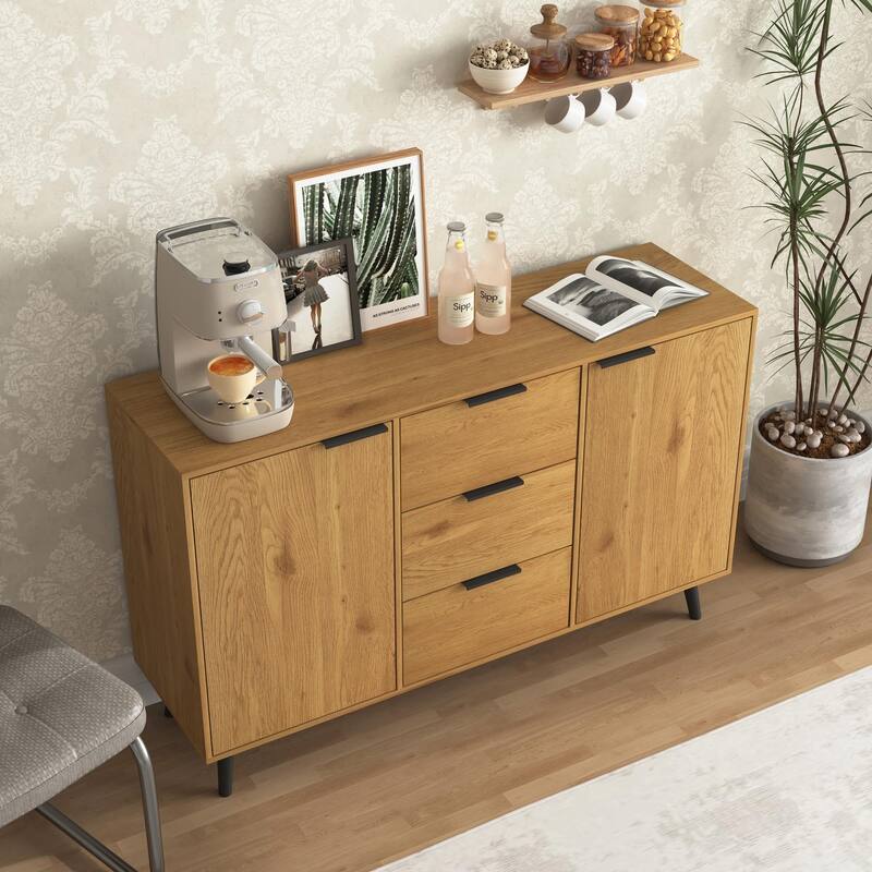 Wooden Sideboard Buffet Cabinet with Storage with 3 Drawers & 2 Doors