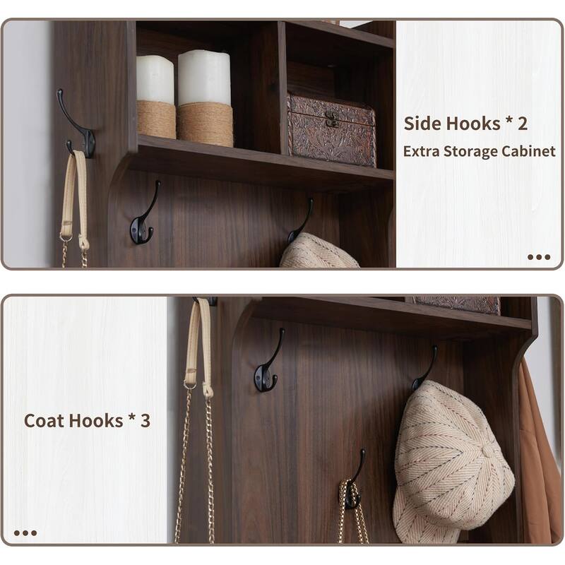 23" Wide Farmhouse Entryway Bench with Coat Rack, Hall Tree Cabinet