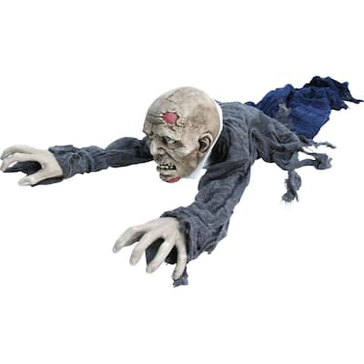 Haunted Hill Farm 62 In. Animatronic Zombie, Indoor/Outdoor Halloween Decoration, Flashing Red Eyes, Poseable, Battery