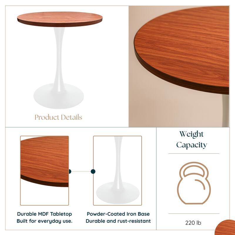 Bristol 27" Round Dining Table with MDF TableTop & White Pedestal Base for Kitchen & Dining Room