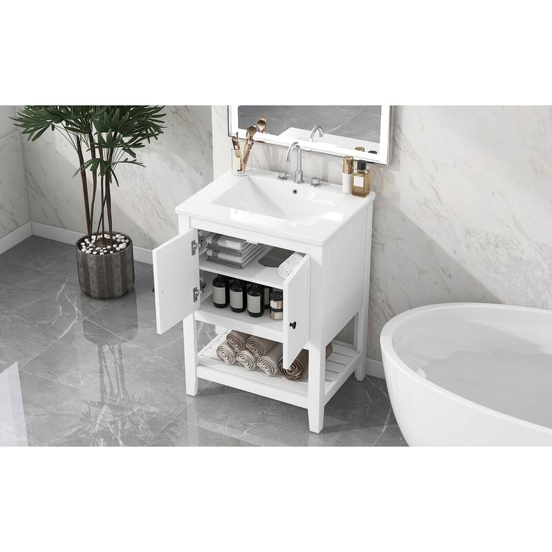 24" Modern Sleek Bathroom Vanity Elegant Ceramic Sink