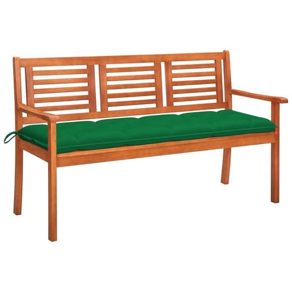 slide 2 of 6, 59.1 inch 3-Seater Patio Bench, Solid Eucalyptus Wood Bench with Cushion, Sturdy and Stable, Patio Living Space Bench Green