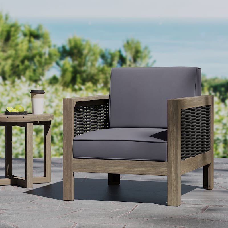 Christopher Knight Home Outdoor Acacia Wood Club Chair with Wicker Accents