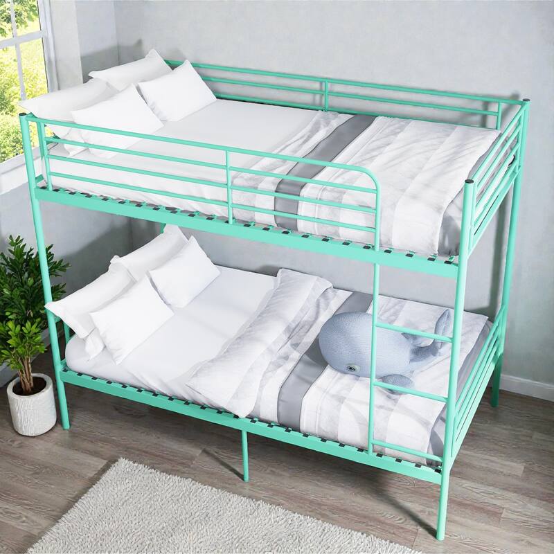 Twin Over Twin Metal Bunk Bed with Ladder and High Guardrails, Convertible to 2 Twin Beds, Noise-Free Design