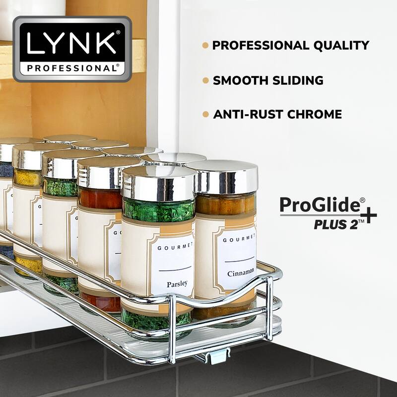 LYNK PROFESSIONAL® Pull Out Spice Rack Organizer for Cabinet - 4-1/4 inch Wide - Lifetime Limited Warranty - Chrome