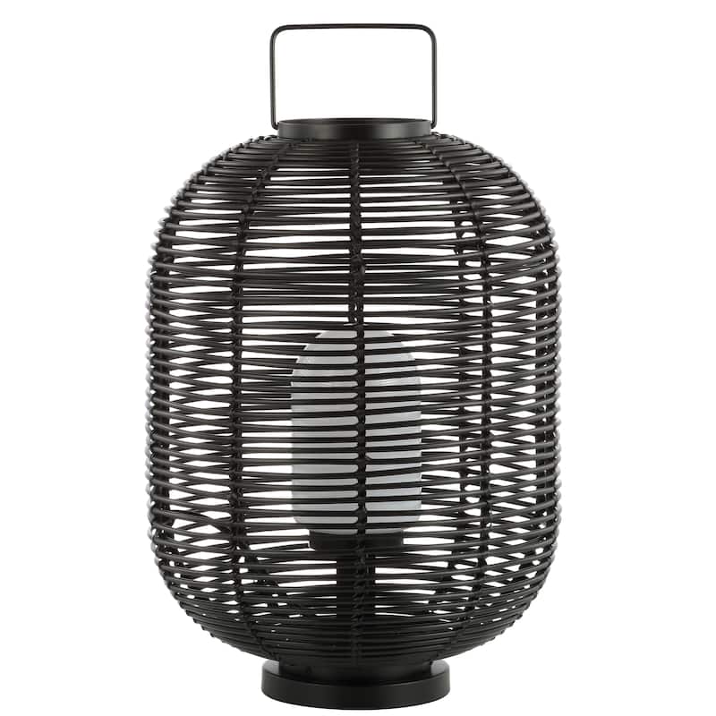 Bea 26.7" Outdoor Woven Oval Asian LED Lantern, Black by JONATHAN Y