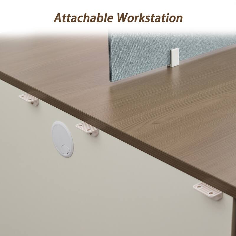 2 Person Attachable Workstation Desks with Chairs Combination