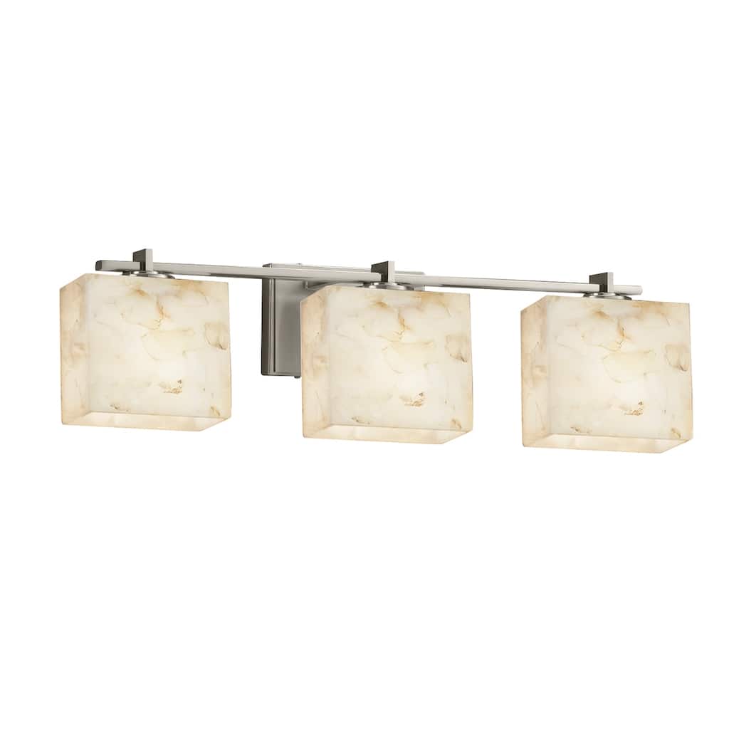Alabaster Rocks! Era 3-Light Brushed Nickel Bath Bar, Alabaster Rocks Rectangle Shade