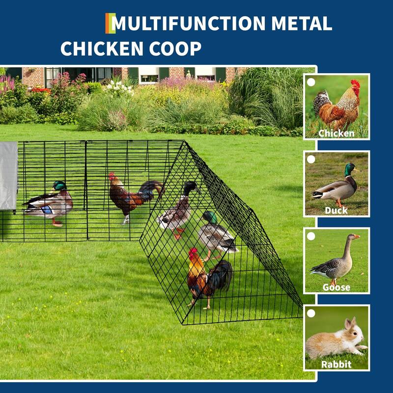 Portable Chicken Tunnel Run with Corner Frames, Predator-Proof Chicken Coop with Steel Construction & Waterproof Tarp