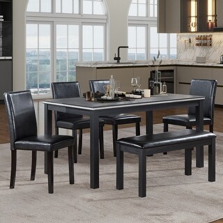 6-Piece Wooden Dining Rectangular Table with Bench, Kitchen Table with ...