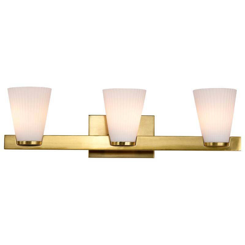 Royale 3 Light Vanity Burnished Brass Finish Ribbed White Glass - Burnished Brass