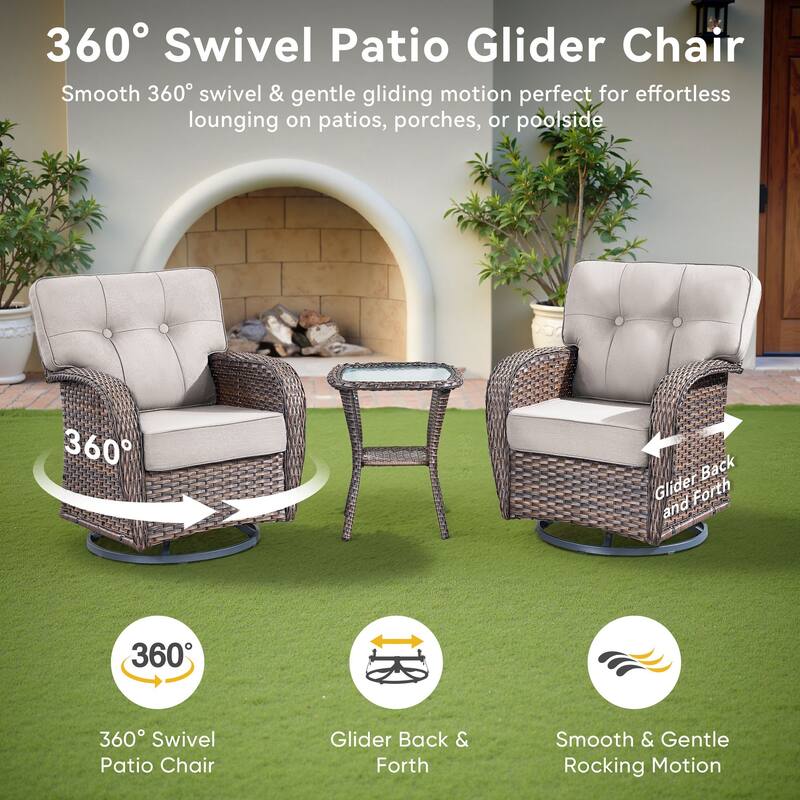 Pocassy Outdoor 43 In Fire Table with Swivel Chair Set