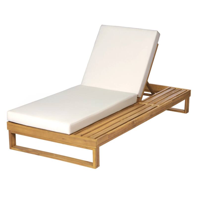 Christopher Knight Home - Modern Outdoor Acacia Wood Chaise Lounge with 4-Position Adjustable Backrest & 3-Fold Cushion