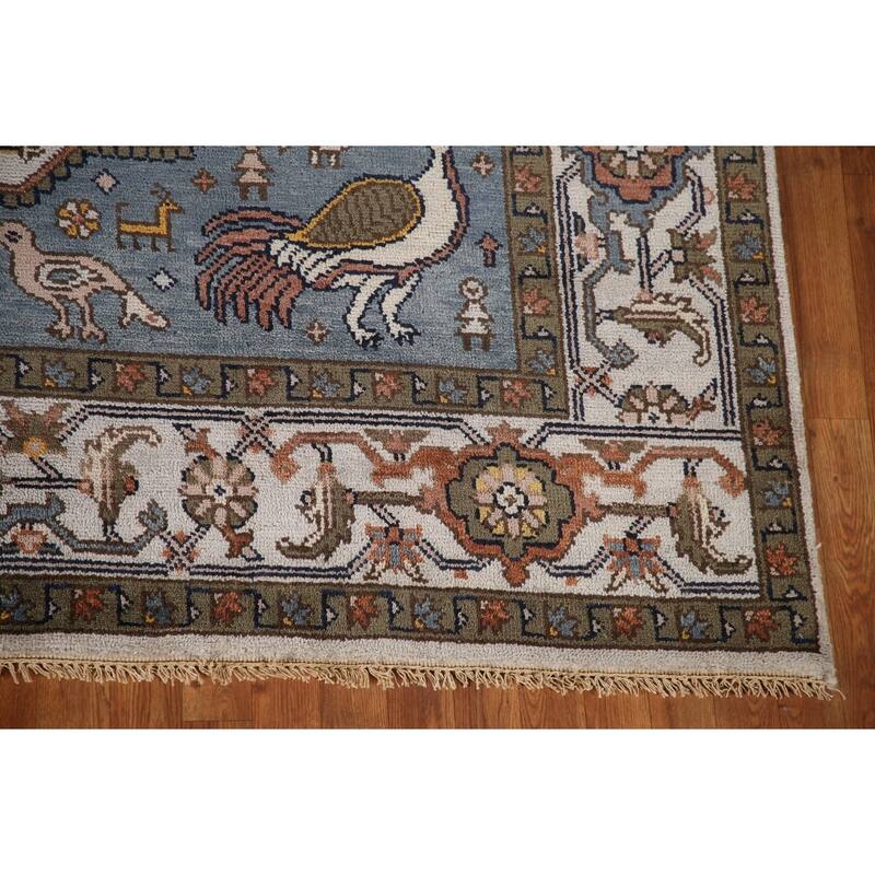 Animal Pictorial Heriz Serapi Indian Area Rug Handmade Wool Carpet - 7'10"x 9'7"