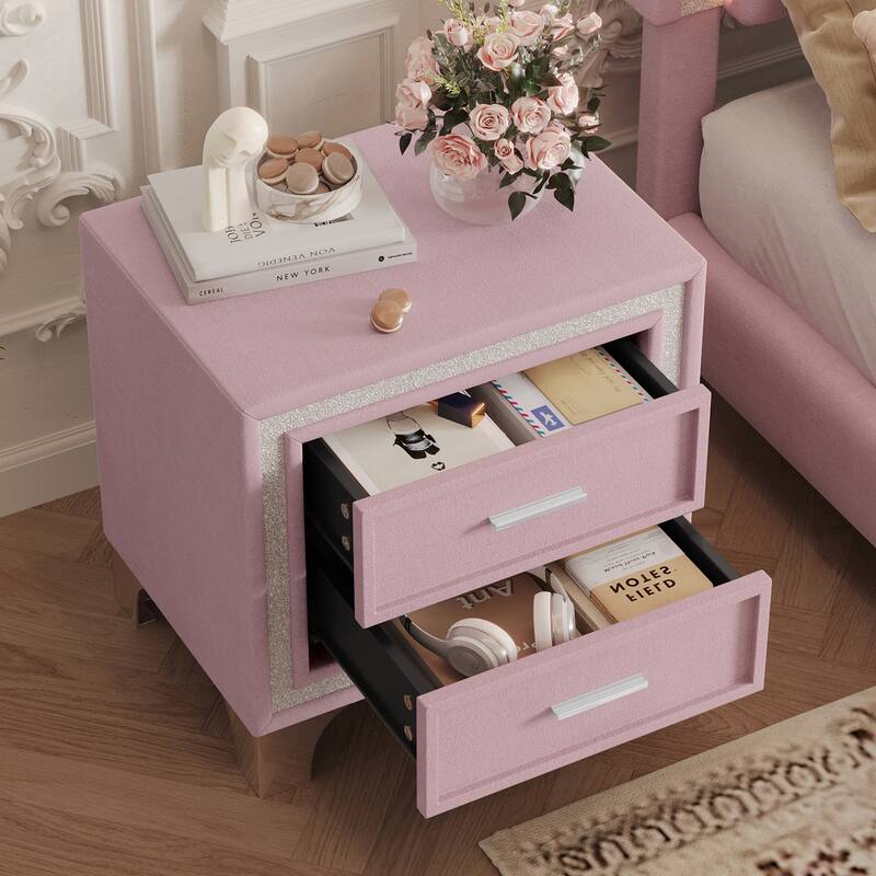 Velvet Bedside Table With 2 Drawers Except Legs And Handles