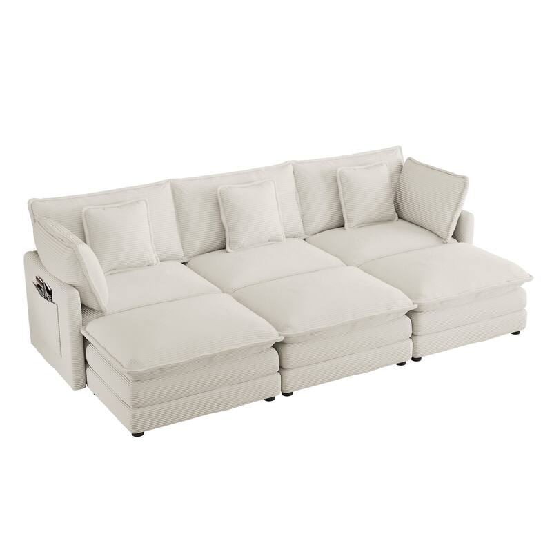 112.6" Corduroy Modular Sectional Sofa with 3 Ottomans