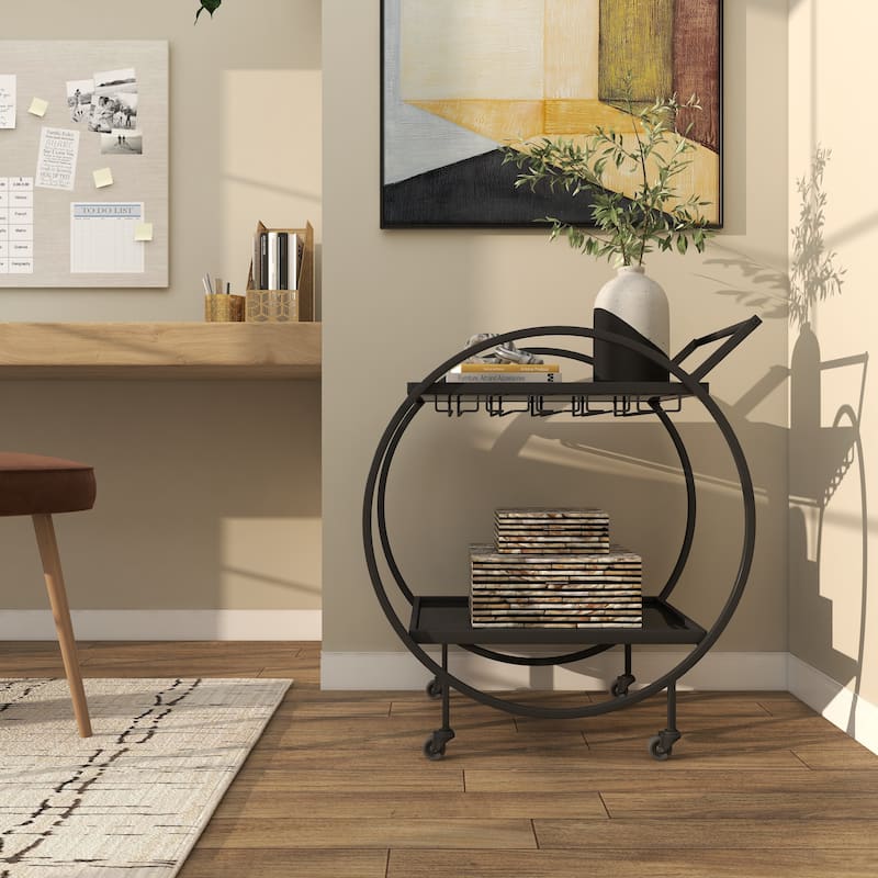 Metal Contemporary Bar Cart with Wheels