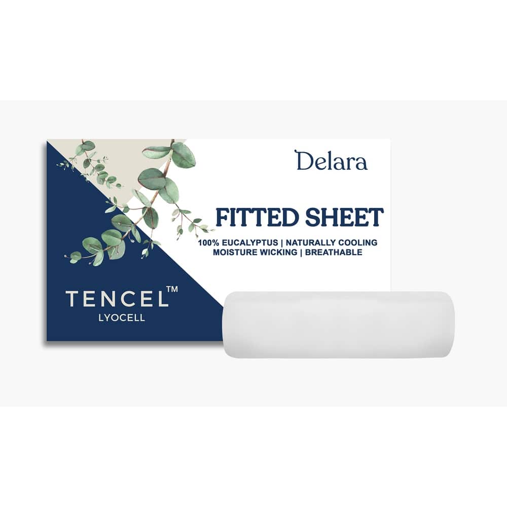 Delara 100% Eucalyptus Lyocell Tencel Fitted Sheet, Naturally Cooling, Super Soft, Moisture-Wicking, Smooth & Breathable