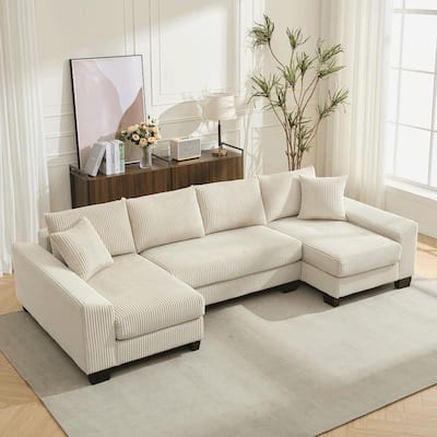 114" Modern 2-in-1 Convertible Sleeper Sofa with Chaise Lounge & Pillows