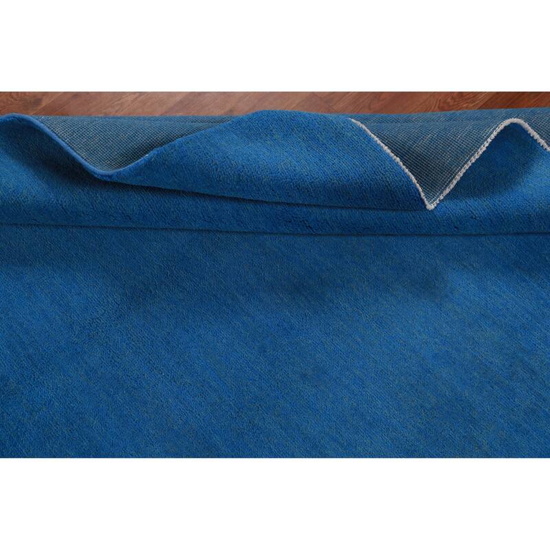 Hand Knotted Oriental 100% Wool Carpet Modern Solid Navy Blue & Blues Gabbeh Area Rug - 10' 2'' X 5' 0''