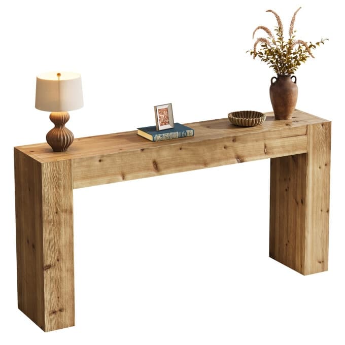 Farmhouse Solid Wood Entryway Table, 63-inch Console Sofa Table