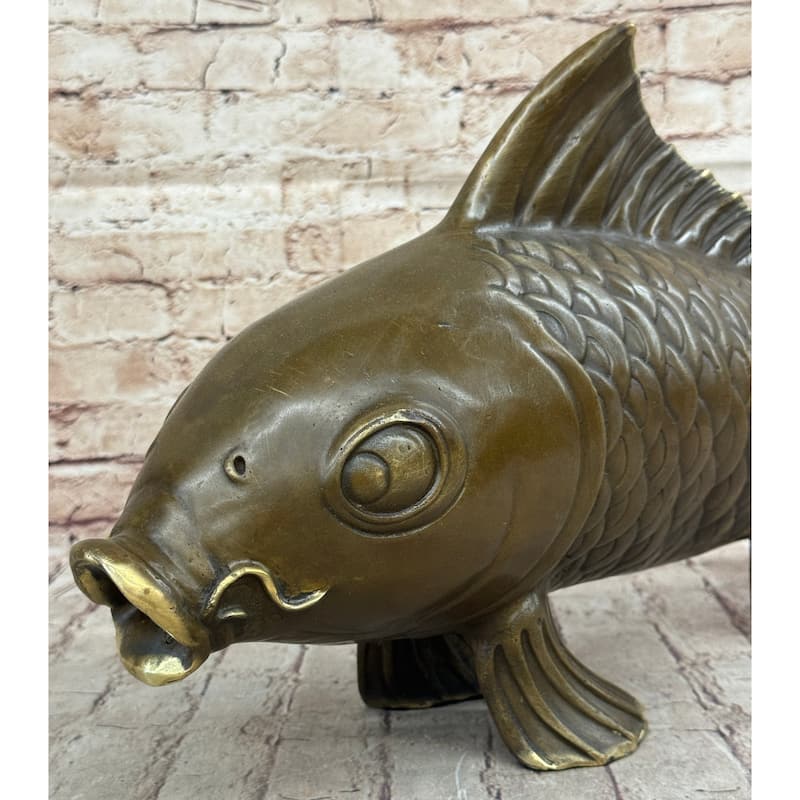 Hot Cast Bronze Metal Koi Carp Chinese Fish Sculpture Figure Signed Original Art