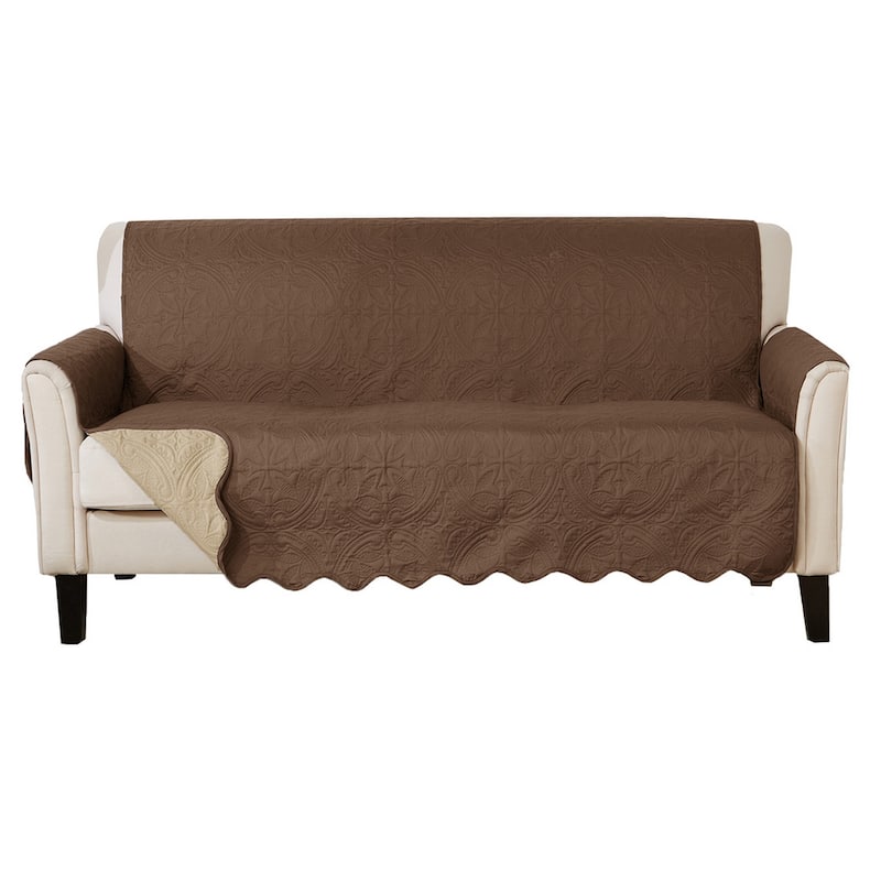 Reversible Sofa Cover Quilted Pet Furniture Protector Slipcover - Chocolate / Taupe