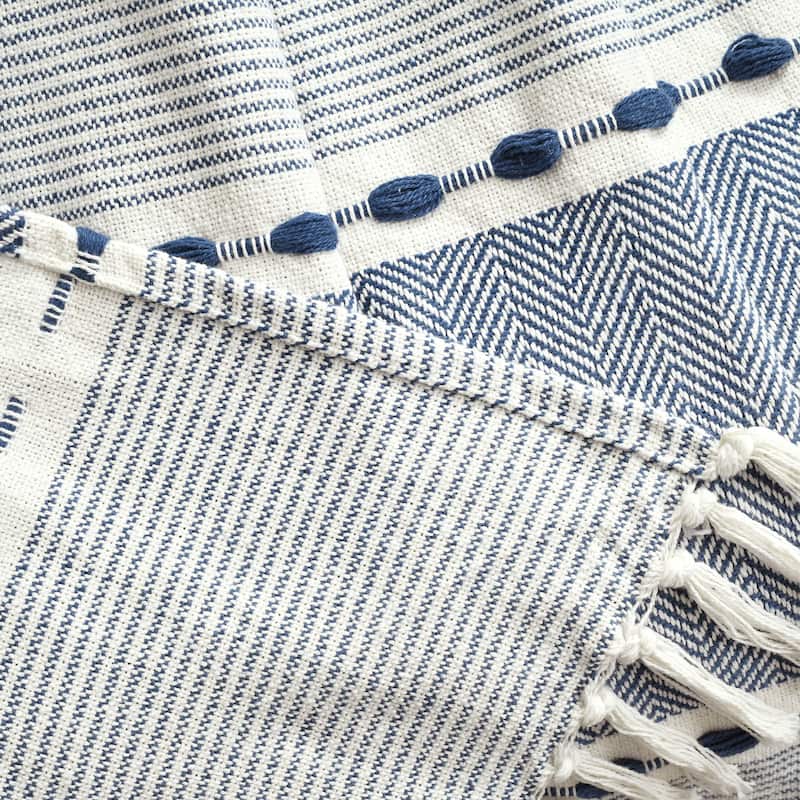 Lush Decor Herringbone Stripe Yarn Dyed Cotton Woven Tassel Throw Blanket
