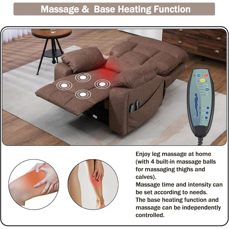 Luxury Electric Lift Recliner with Heat, Massage, 180° Recline, 4 OKIN Motors, Dual Remotes, and Cup Holders. - Brown