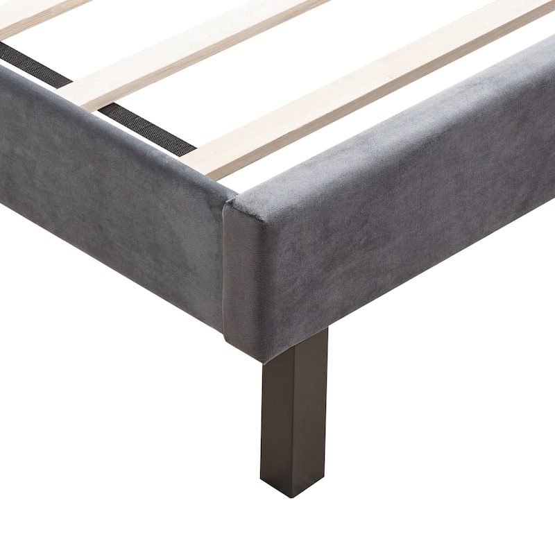 Gray Queen Size Velvet Tufted Platform Bed with Strong Support