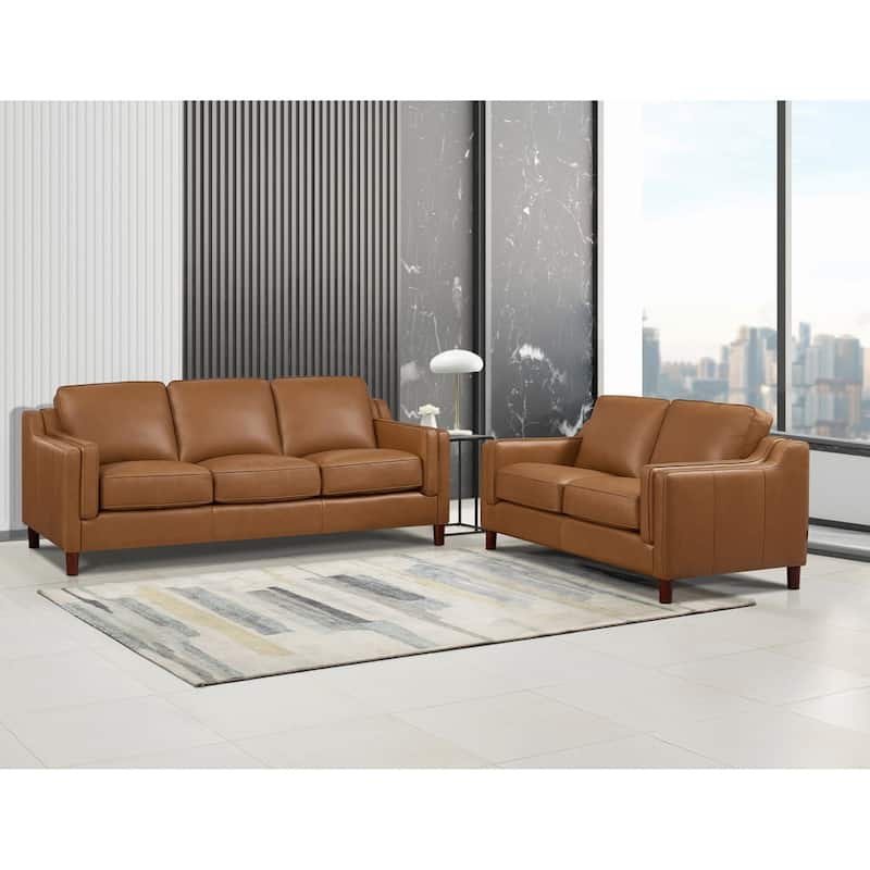 Hydeline Bella Top Grain Leather Sofa Set, Sofa and Loveseat - Cognac