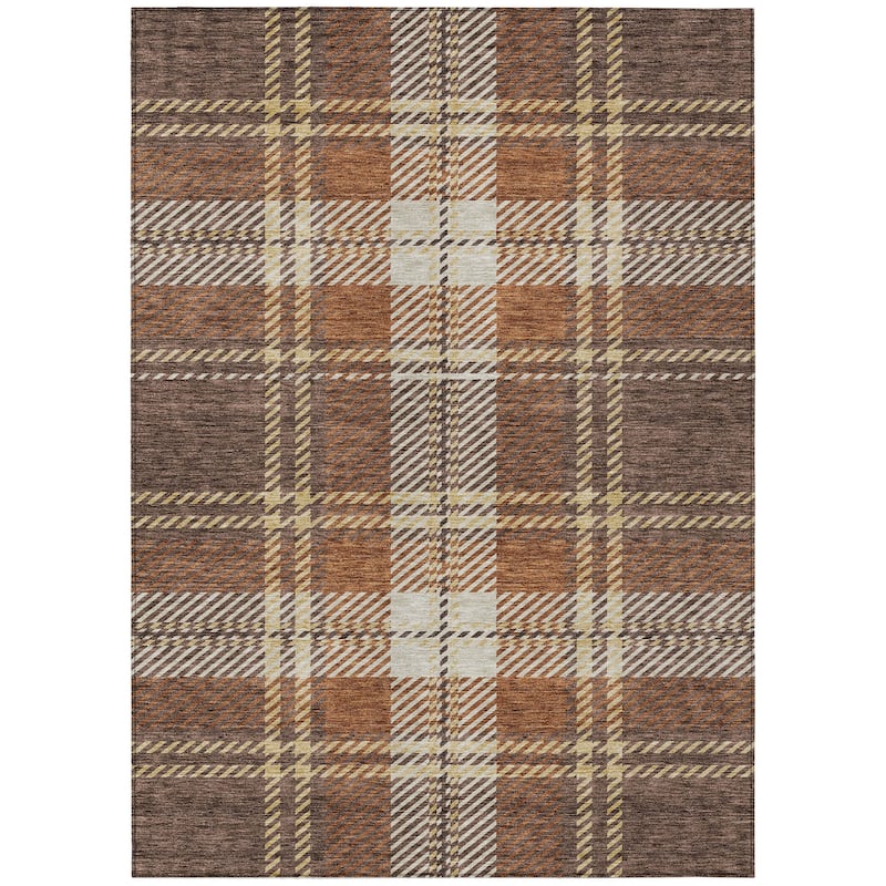 Machine Washable Indoor/ Outdoor Chantille Plaid Cozy Rug
