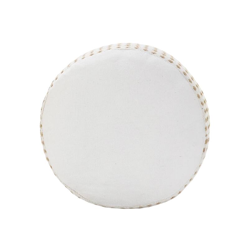 18-Inch White Jute Blend Round Ottoman with Geometric Design for Living Room