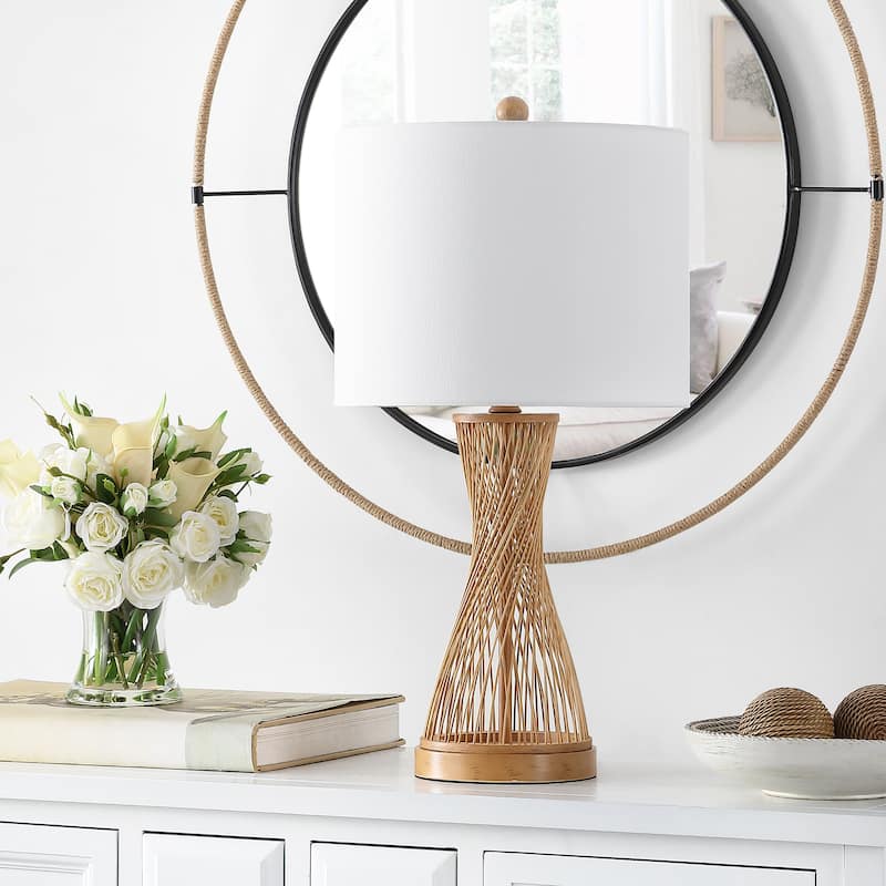 SAFAVIEH Lighting Anniek Natural Bamboo 26-inch LED Table Lamp - 13" W x 13" L x 25.5" H - 13Wx13Dx26H