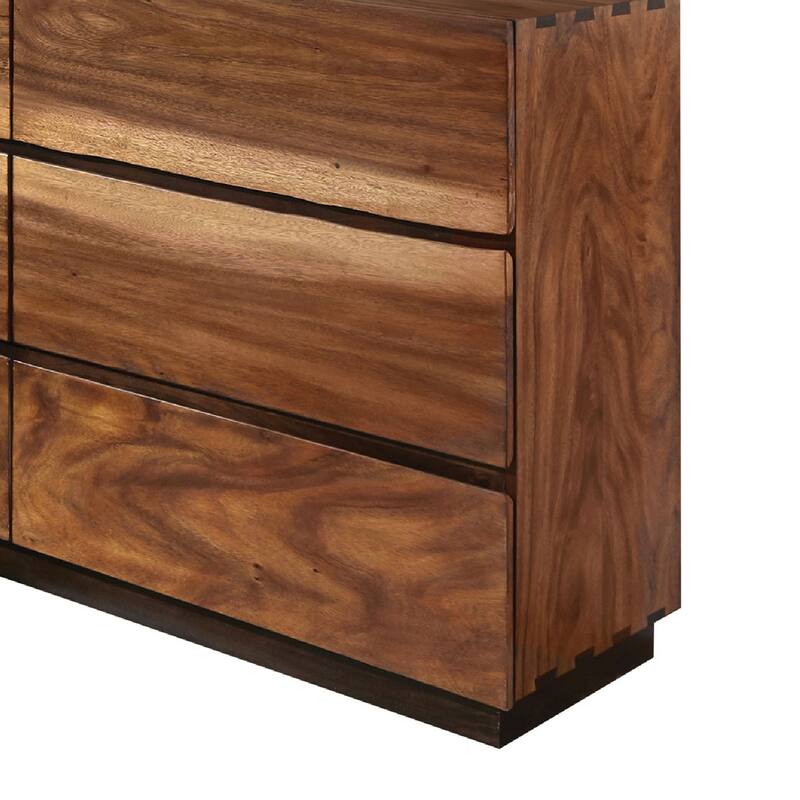 Zeko Wide Dresser with Mirror, 6 Drawers, Smokey Walnut Brown Wood