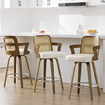 Upholstered Wood Swivel Counter Height Barstool with Arms - 37.8"H x 18.7"W x 19.29"D