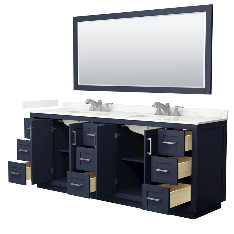 Miranda 84-inch Double Vanity, Quartz Top, 70-inch Mirror