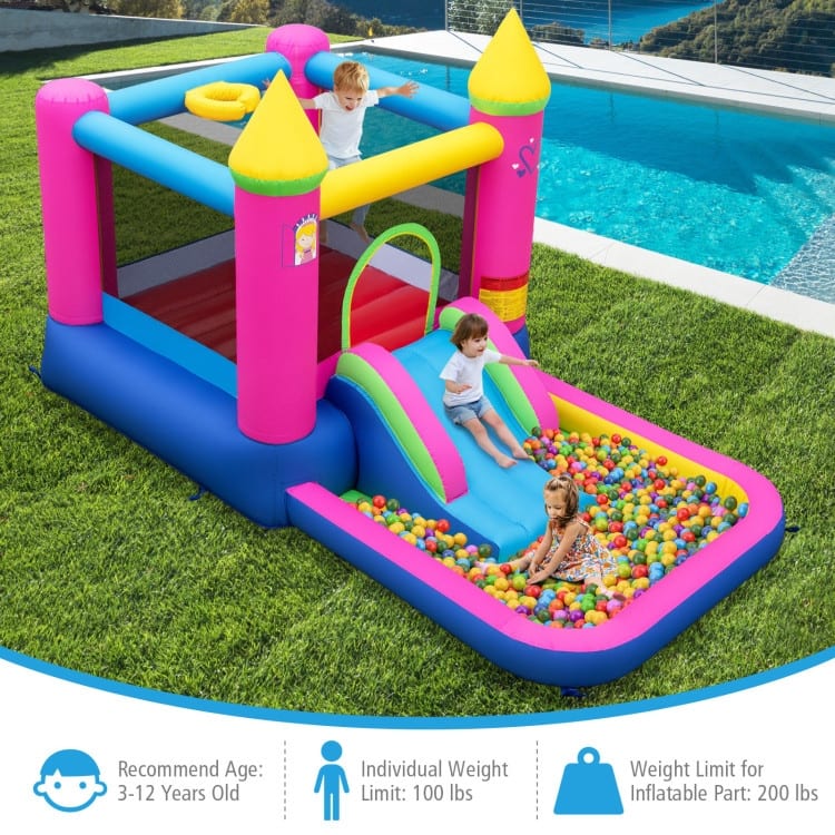 Princess-Themed Inflatable Bounce House for Kids 4-in-1 Bouncy Castle with Slide - 143" x 79.5" x 81"
