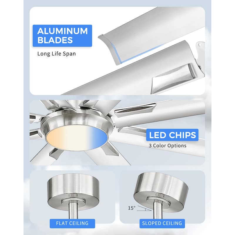 72/84/96 inch Aluminum Industrial Ceiling Fan with Integrated LED