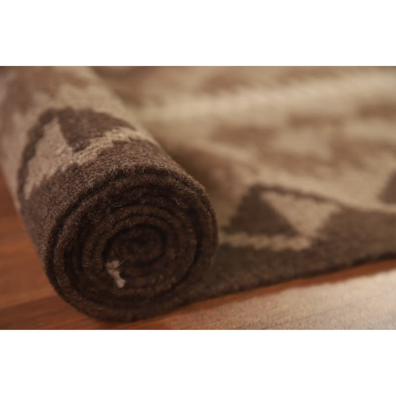 Reversible Kilim Geometric Area Rug Hand-woven Wool Carpet - 5'5" x 8'1"