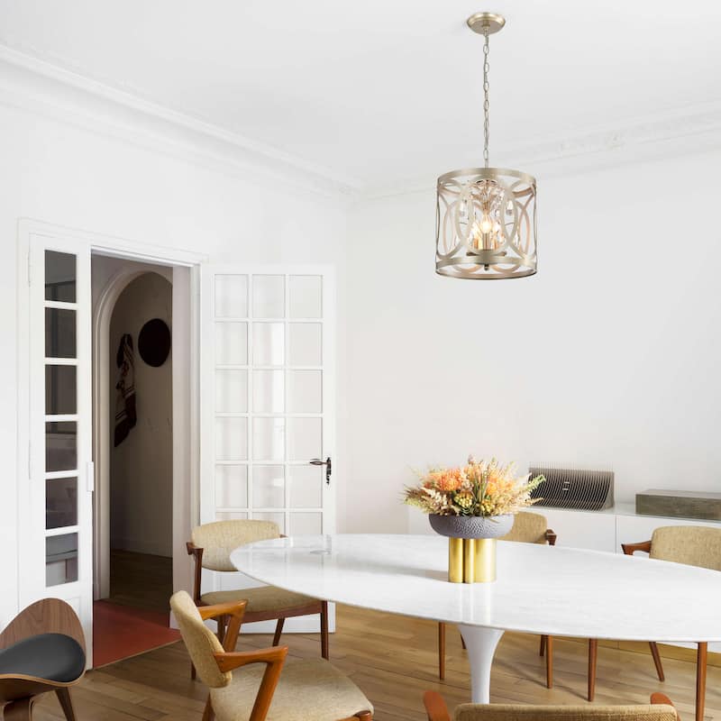 Aurelia 3-light Brushed Champagne Silver Metal Cage Drum Chandelier