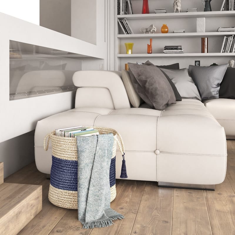 Sevita Bold Striped Off-White Jute Decorative Storage Basket with Handles