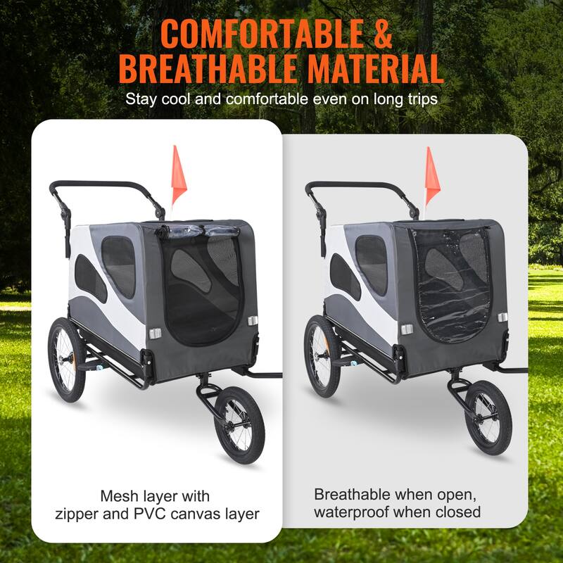 Dog Bike Trailer, 2-in-1 Pet Stroller Cart Bicycle Carrier, Easy Folding Cart Frame with Quick Release Wheels