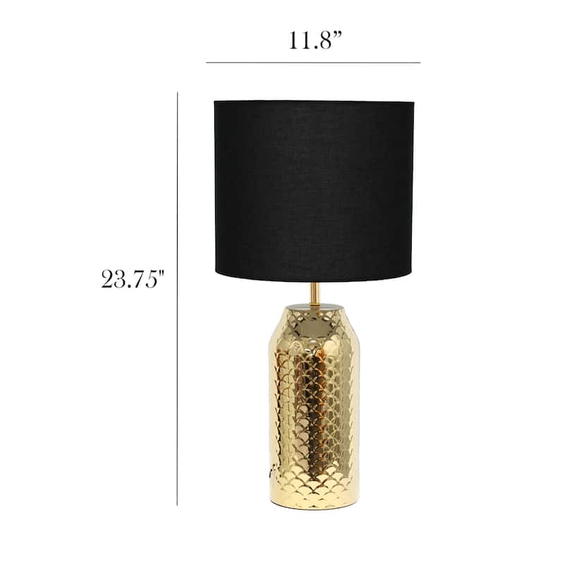 Fishscale Porcelain Table Lamp with Black Drum Shade - 23.75" - Gold