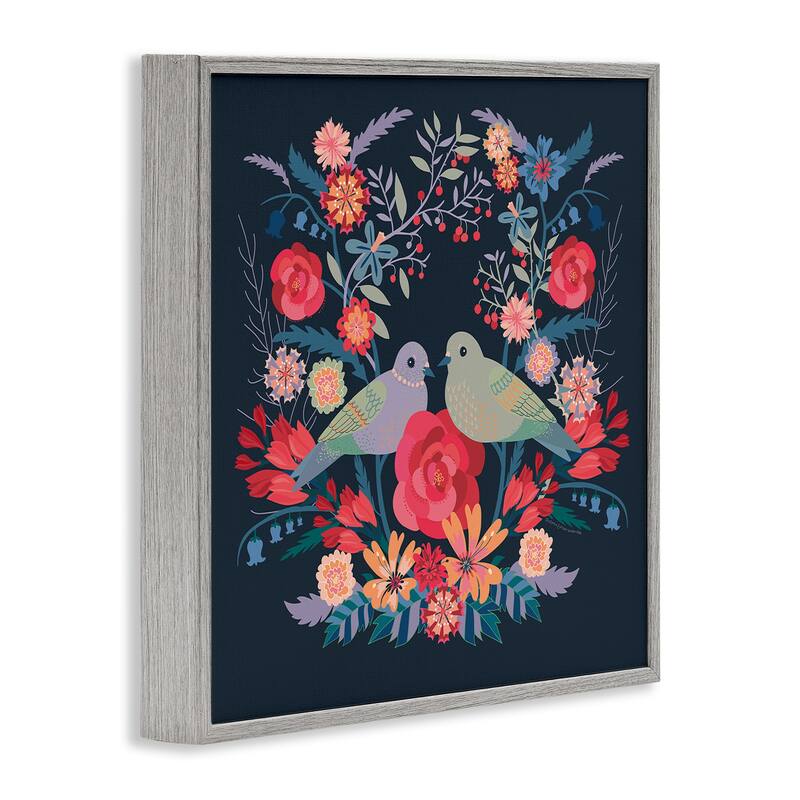Stupell Symmetrical Birds & Flowers Framed Giclee Art Design By Verbrugge Watercolor