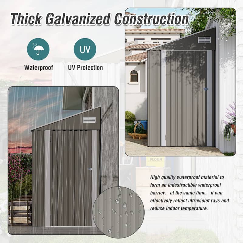 Gray Solid Structural Design Storage Shed with Single Hinge Door